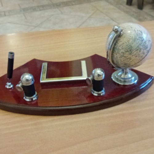 Compact office set used with wooden base and rotating globe