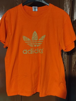 Men's T-Shirt orange used, Adidas logo, size M