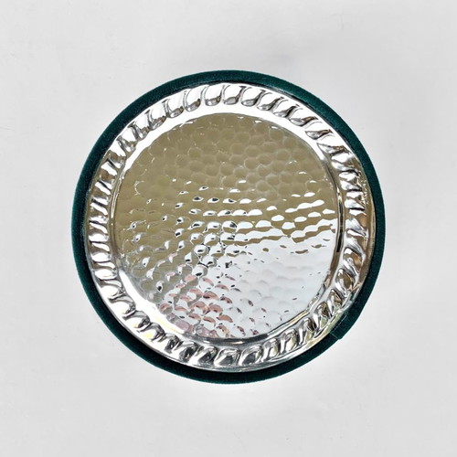 Velvet box with hammered silver, like new, green