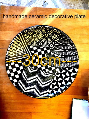 Handmade ceramic plate new, 30 cm diameter