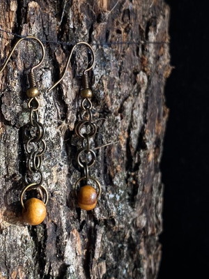 Handmade wooden earrings new with bronze ring and wooden bead