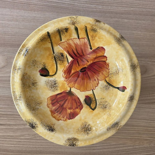 Vintage ceramic serving platter with foot Poppy Series, new, with box