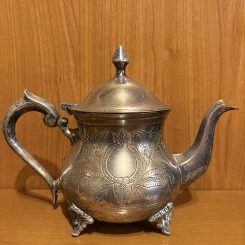 Vintage EPNS Silver Plated Teapot used, oriental design with feet