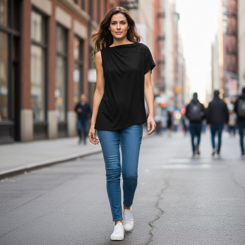 3.1 Phillip Lim Black Asymmetric Draped Sleeveless Blouse US 6 Medium