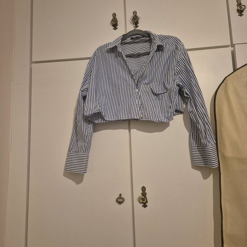Zara striped crop shirt XL like new, cotton, white and blue