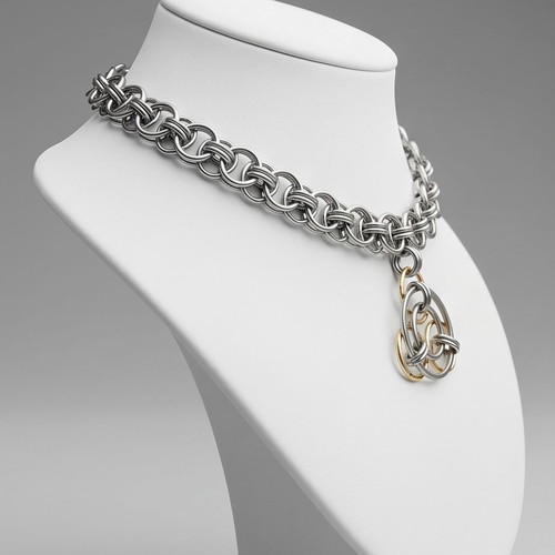 Stainless steel choker with unique charm new, gold and silver