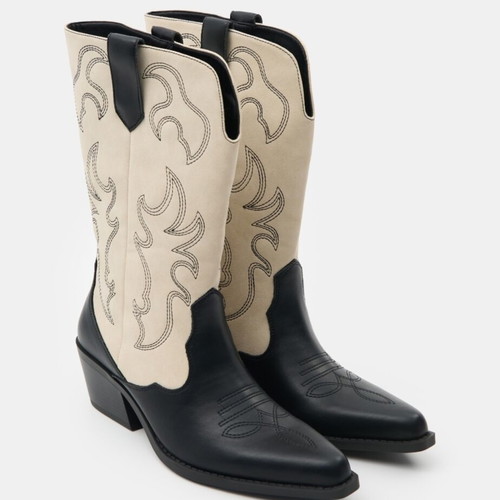 Cowboy boots new, imitation leather, black and white