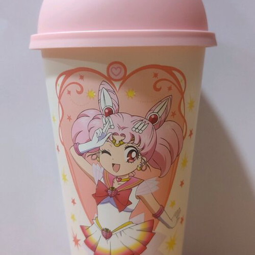 Sailor Moon plastic cup with pink straw like new