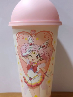 Sailor Moon plastic cup with pink straw like new