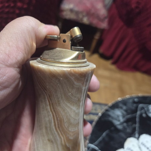 Lighter in marble pastel case, used, needs flint replacement