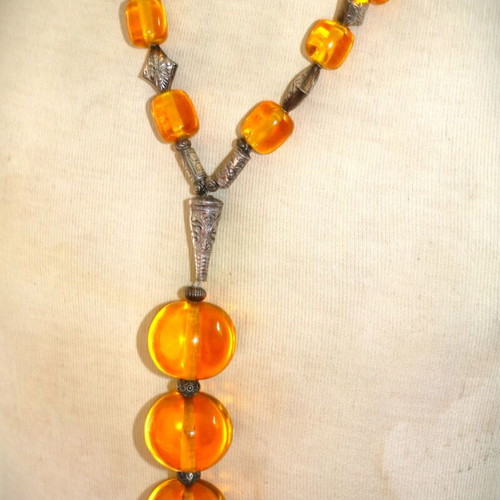Artificial Amber Necklace with Sterling Silver 925 New