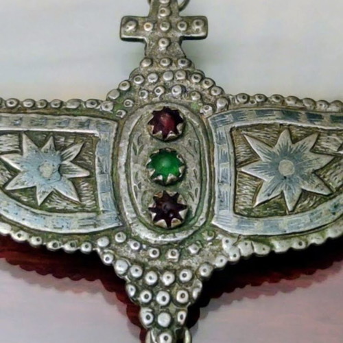 Authentic traditional Epirotic silver jewelry used, colored glass stones