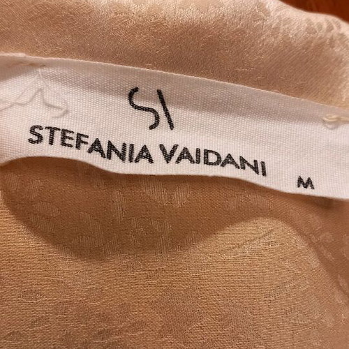 Satin wrap shirt medium champagne color with print