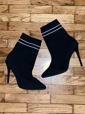Migato stiletto sock boots, black and white, size 40