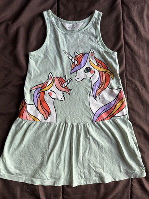 H&M summer dress with unicorn design like new, turquoise, size 2-4 years