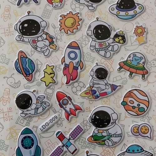 Space-themed pencil case and stickers new, includes metal piggy bank
