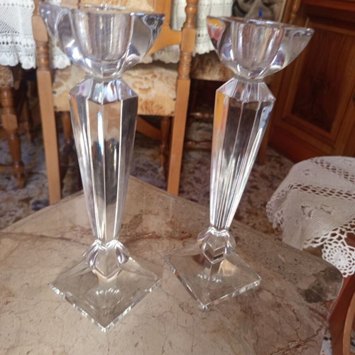 Pair of tall vintage crystal candlesticks