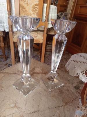 Pair of tall vintage crystal candlesticks