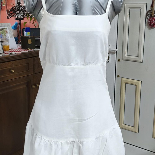 White cotton-ramie dress with straps size S-M like new