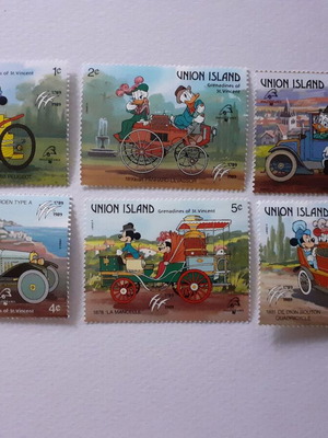 Walt Disney Union Island 1989 Stamp Set 6 Vehicles Mint