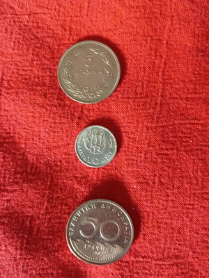 Greek collectible coins like new, set of 3 pieces