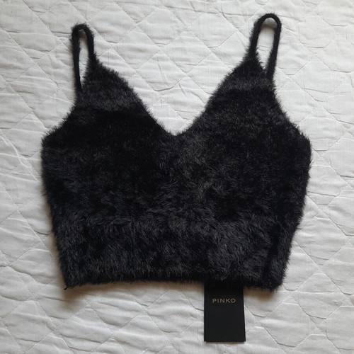Crop Top Pinko Black Fuzzy Size Large New
