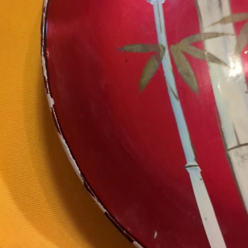 Vintage Japanese decorative lacquer plate used, bamboo motif