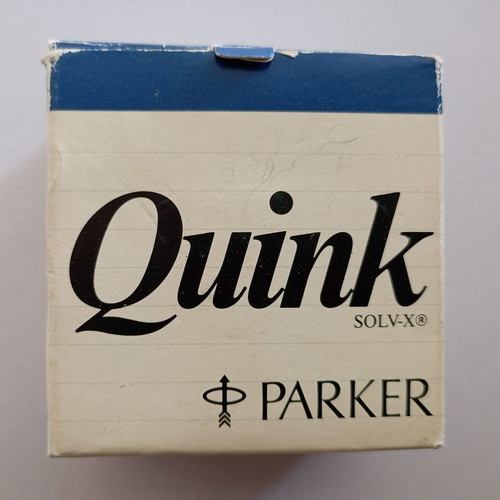 Glass ink bottle Parker Quink Solv-X used with case