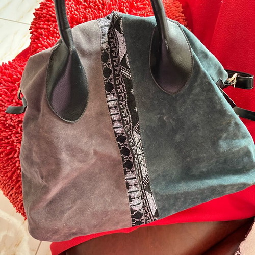 Achilleas large shoulder bag suede real leather like new gray green