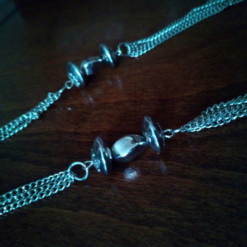 Layered chain necklace with hematite used, Y2K fashion