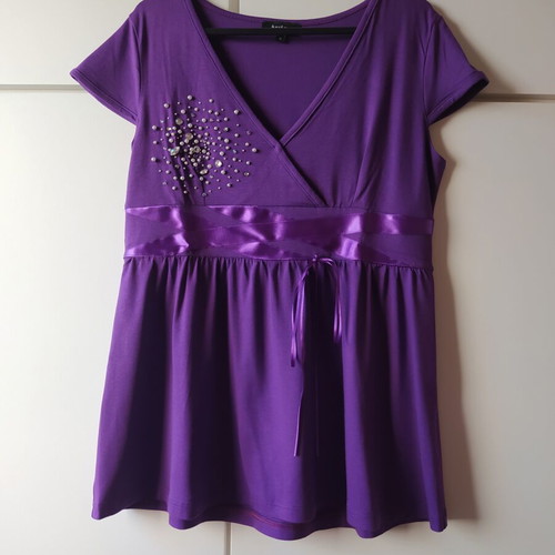 Lussile women's purple blouse with ribbon and strass like new