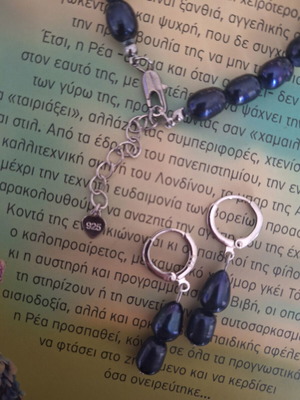 Earrings with black pearls, silver 925 hoops