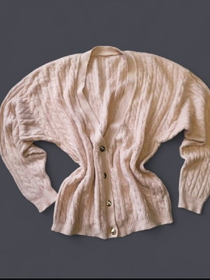 XXL wool cardigan used, pink with metal buttons