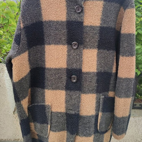 Checked coat unused, 50% viscose, one size, black and beige