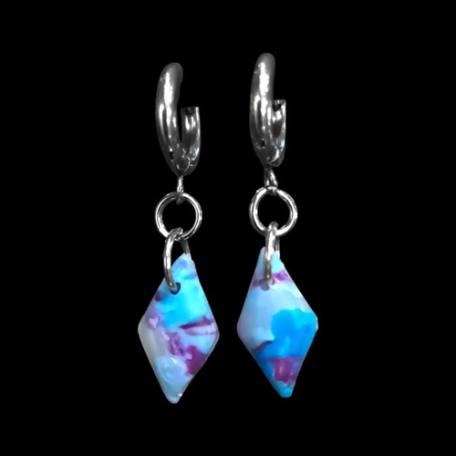 Neo-Rombus earrings from recycled plastic and stainless steel new, blue