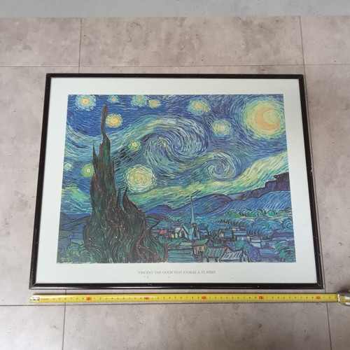 Van Gogh Nuit Etoilée A St Remy framed poster used 50x40 1980s collectible