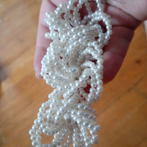 French barrette hair clip with white faux pearls, vintage style