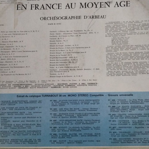 Arbeau The Telemann Society Court Dances of Medieval France LP used, classical