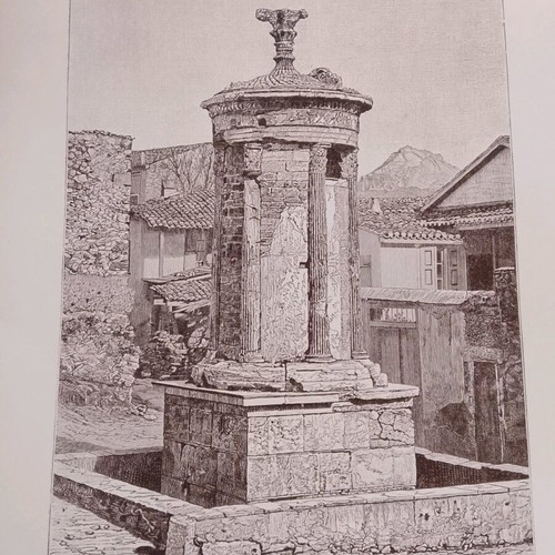 Woodcut 1888 Athens Lysicrates Monument used 18x23cm