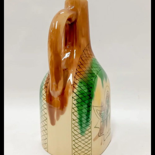Ceramic Jug handpainted with Bird Brown Green 23 cm like new