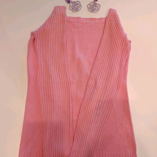 Crochet pink spring cotton sweater, small/medium