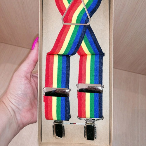 Layos printed elastic suspenders new, colorful with metallic clips