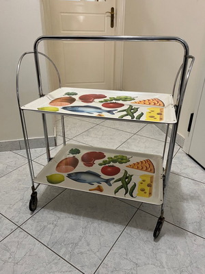 Dinett food trolley used, vintage 1960-1970, chrome steel frame