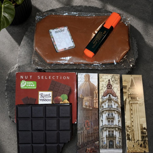 Aromatic Gift Set with Chocolate Notebook, Vintage Bookmarks & Accessories