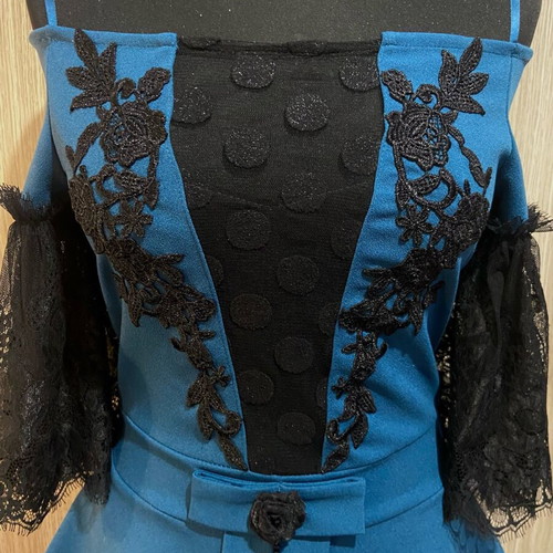 Gothic black petrol blouse and skirt set like new