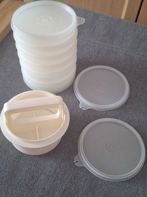 Tupperware hamburger set 6 containers with lid and press, like new, collectible old color