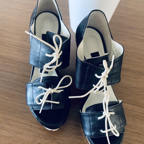 Ioanna Kourbela leather platform sandals new, black and white