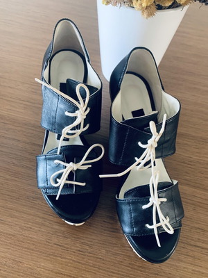 Ioanna Kourbela leather platform sandals new, black and white