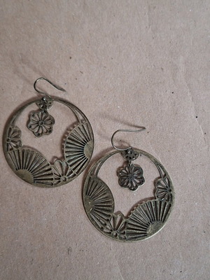 Accessorize earrings used, dangle, gold color with oriental details