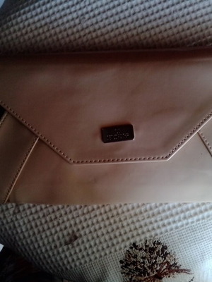Women's evening envelope clutch bag, nude patent leather